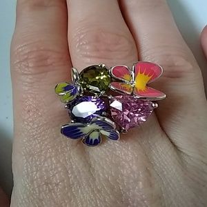 Rare Amethyst, pink topaz, peridot butterfly ring